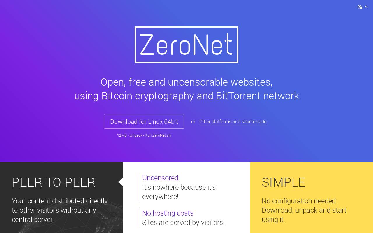 Screenshot of zeronet.io