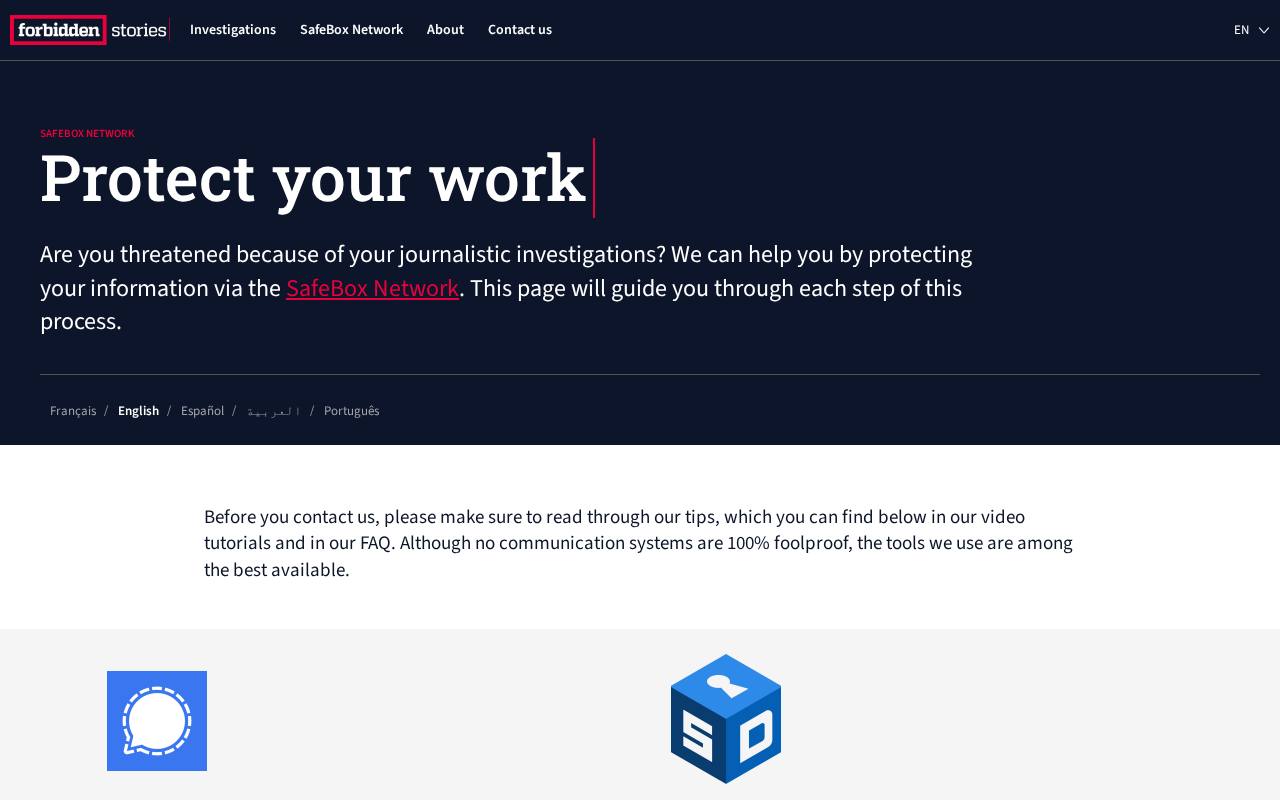 Screenshot of forbiddenstories.org