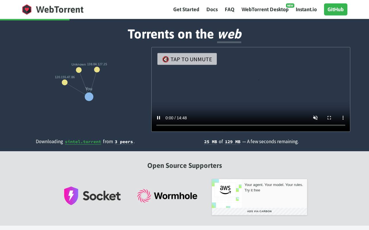 Screenshot von webtorrent.io