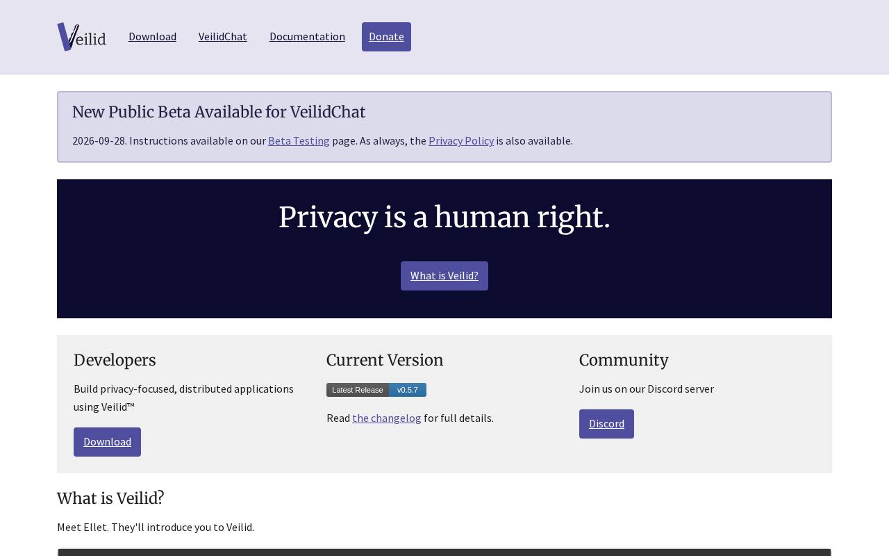 Screenshot di veilid.com