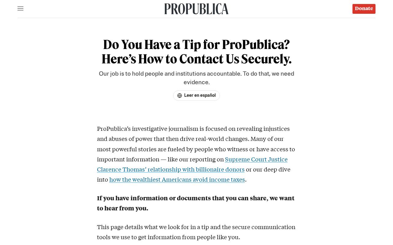 Capture d'écran de propublica.org