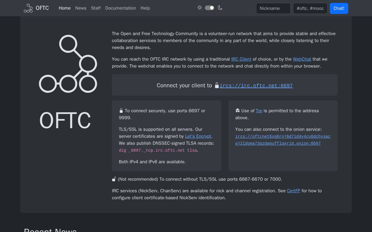 Screenshot of oftc.net