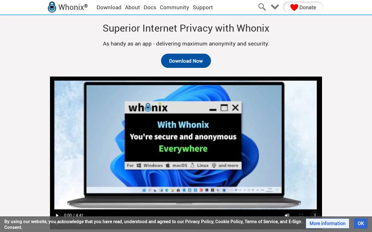 Screenshot of whonix.org