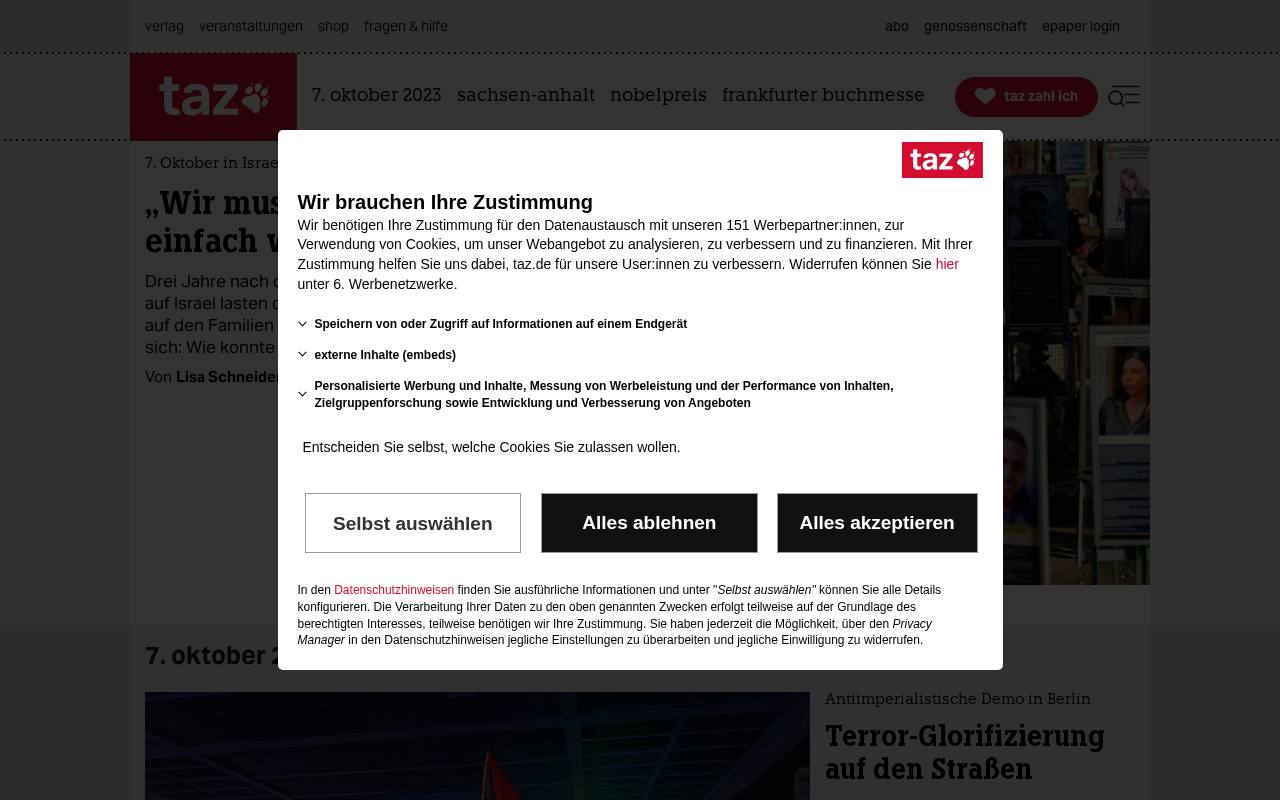 Screenshot of taz.de