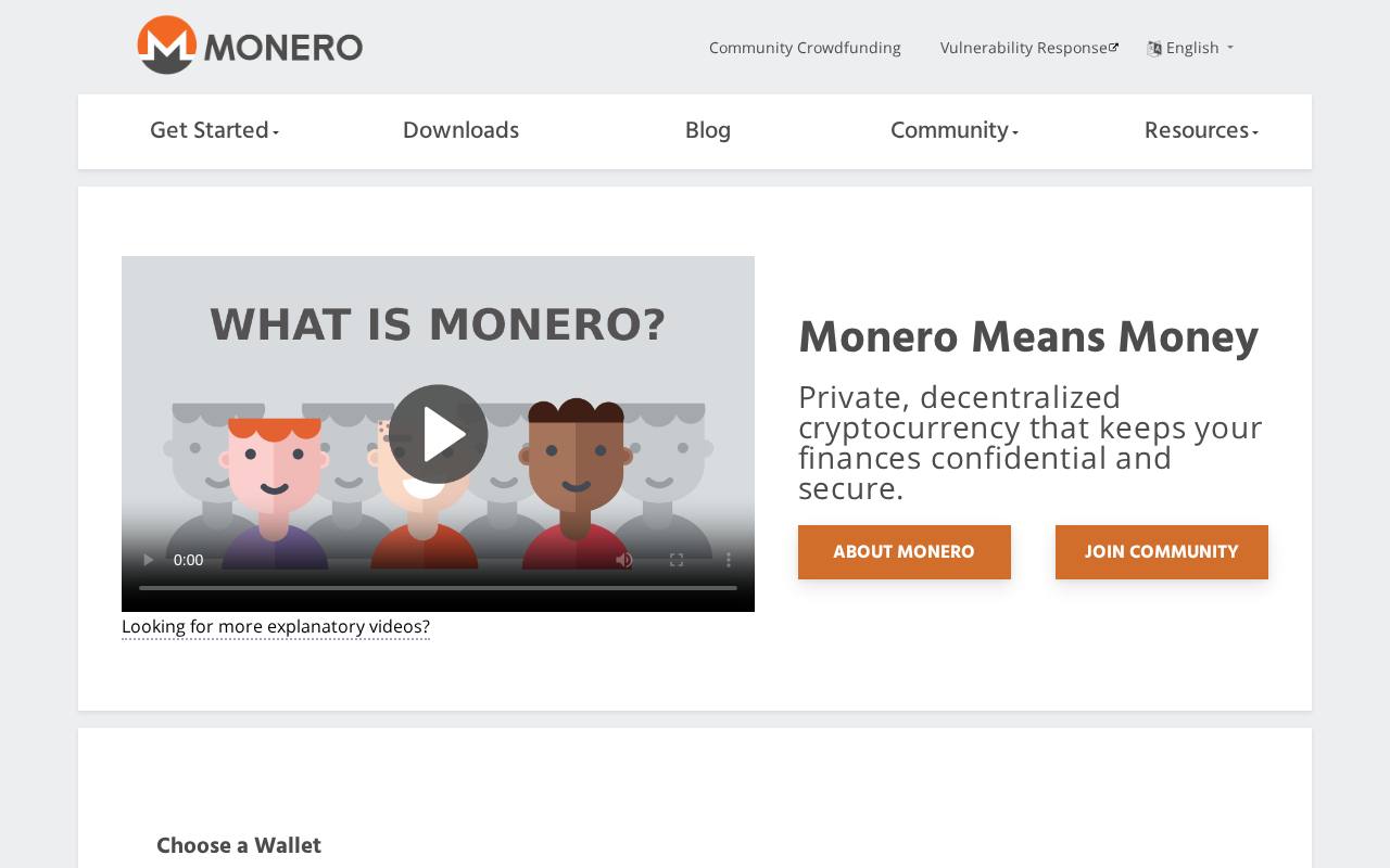 Screenshot of getmonero.org