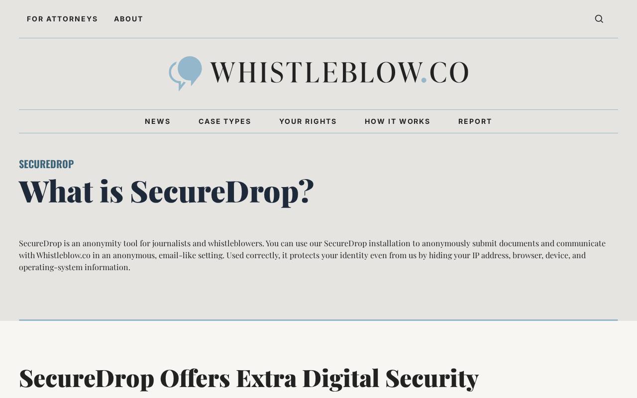 Capture d'écran de whistleblow.co