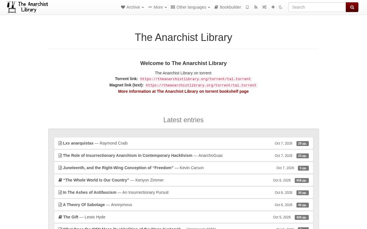 Screenshot of theanarchistlibrary.org