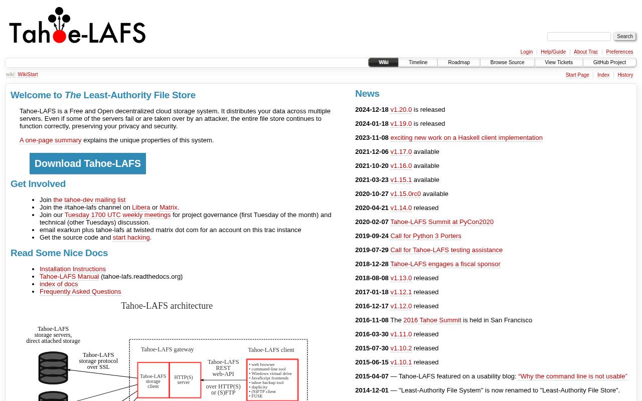 Screenshot of tahoe-lafs.org